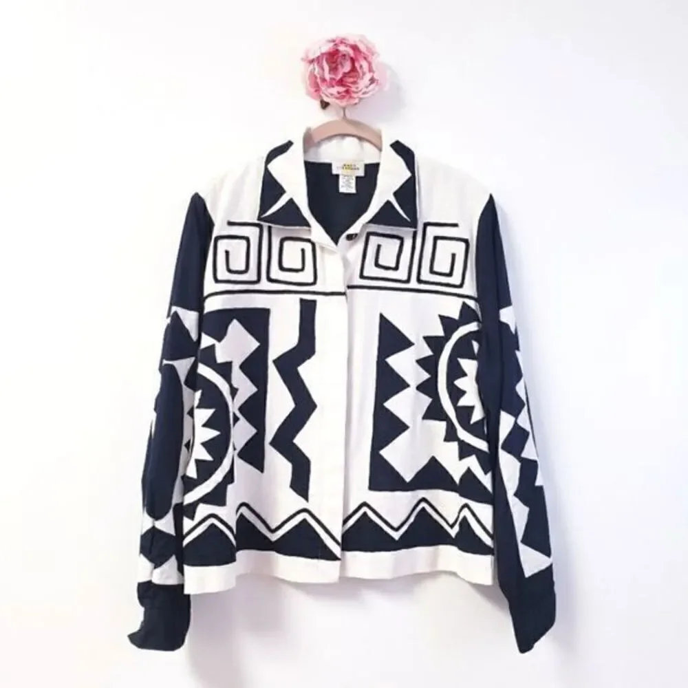 Sandy Starkman Black and White Aztec Print Shacket